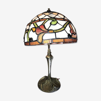 Lamp signed Georges Leleu era Art Nouveau Tiffany hat