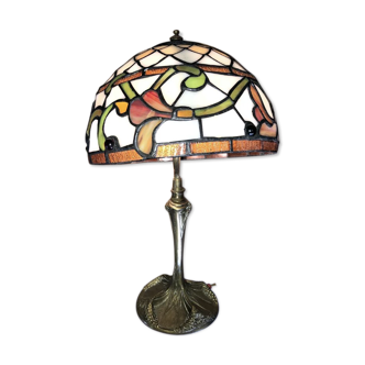 Lamp signed Georges Leleu era Art Nouveau Tiffany hat