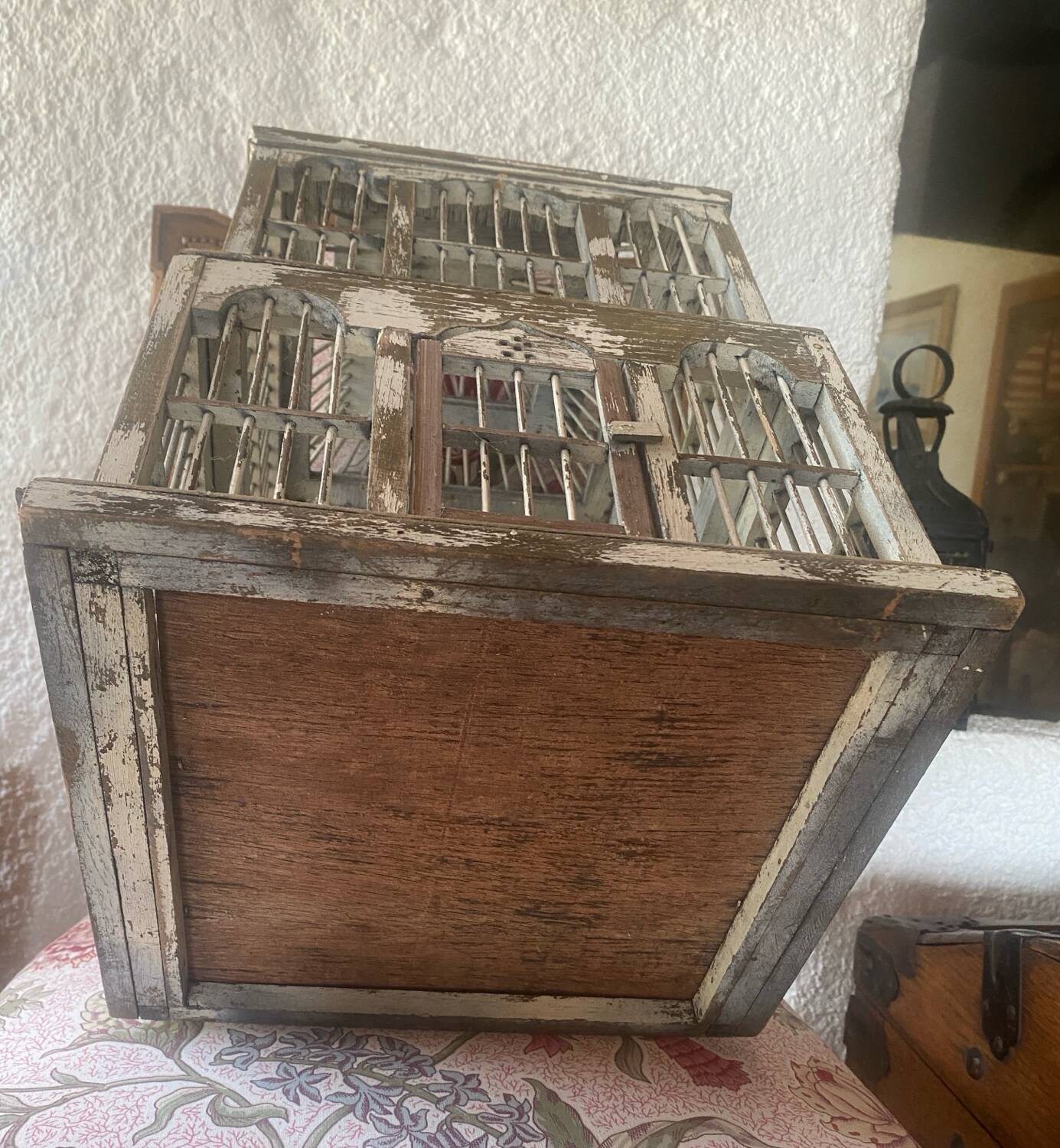 Large antique wooden birdcage