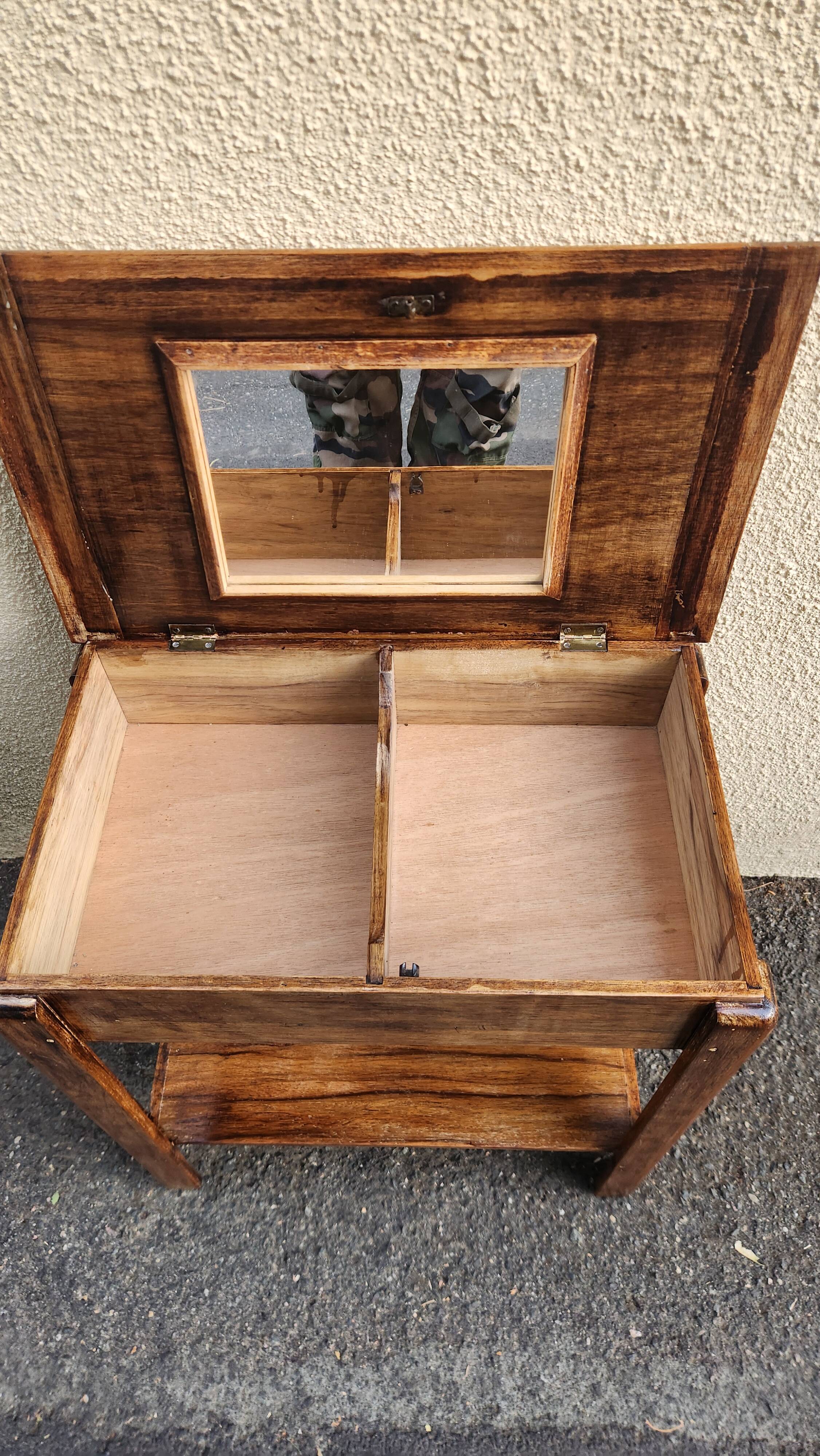 Beautiful vintage wooden bedside table with mirror.