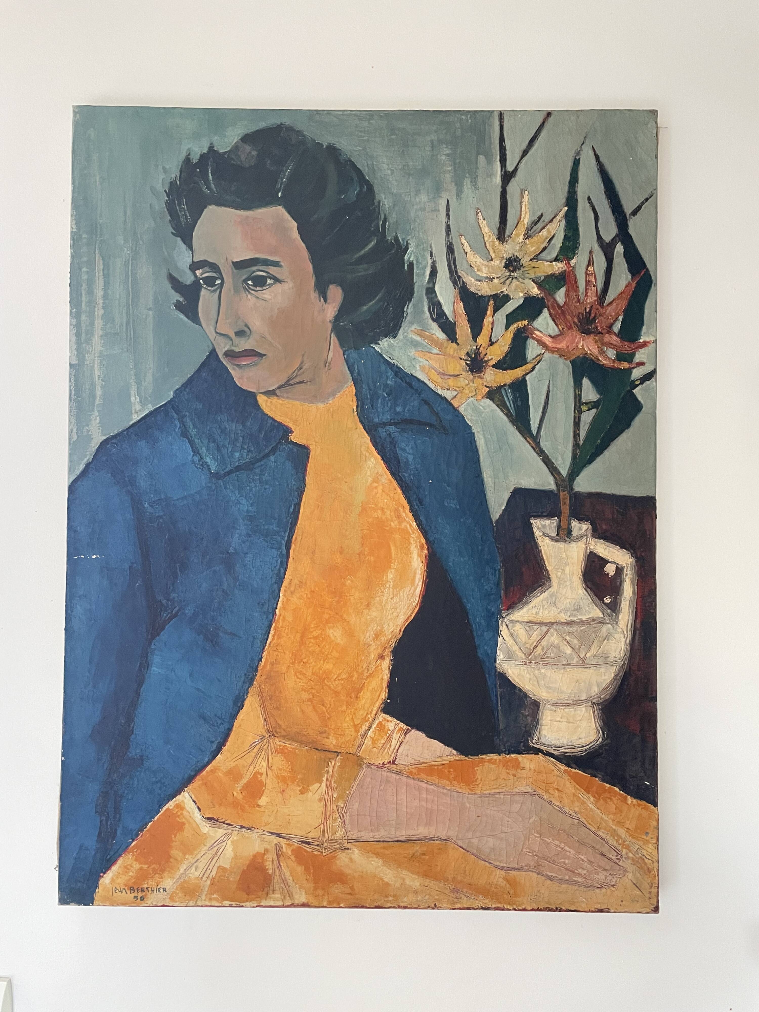 Female portrait – Modernist painting from the 1950s – School of Paris – Jean Be