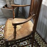 Antique Straw Chair / Armchair with 2 Armrests