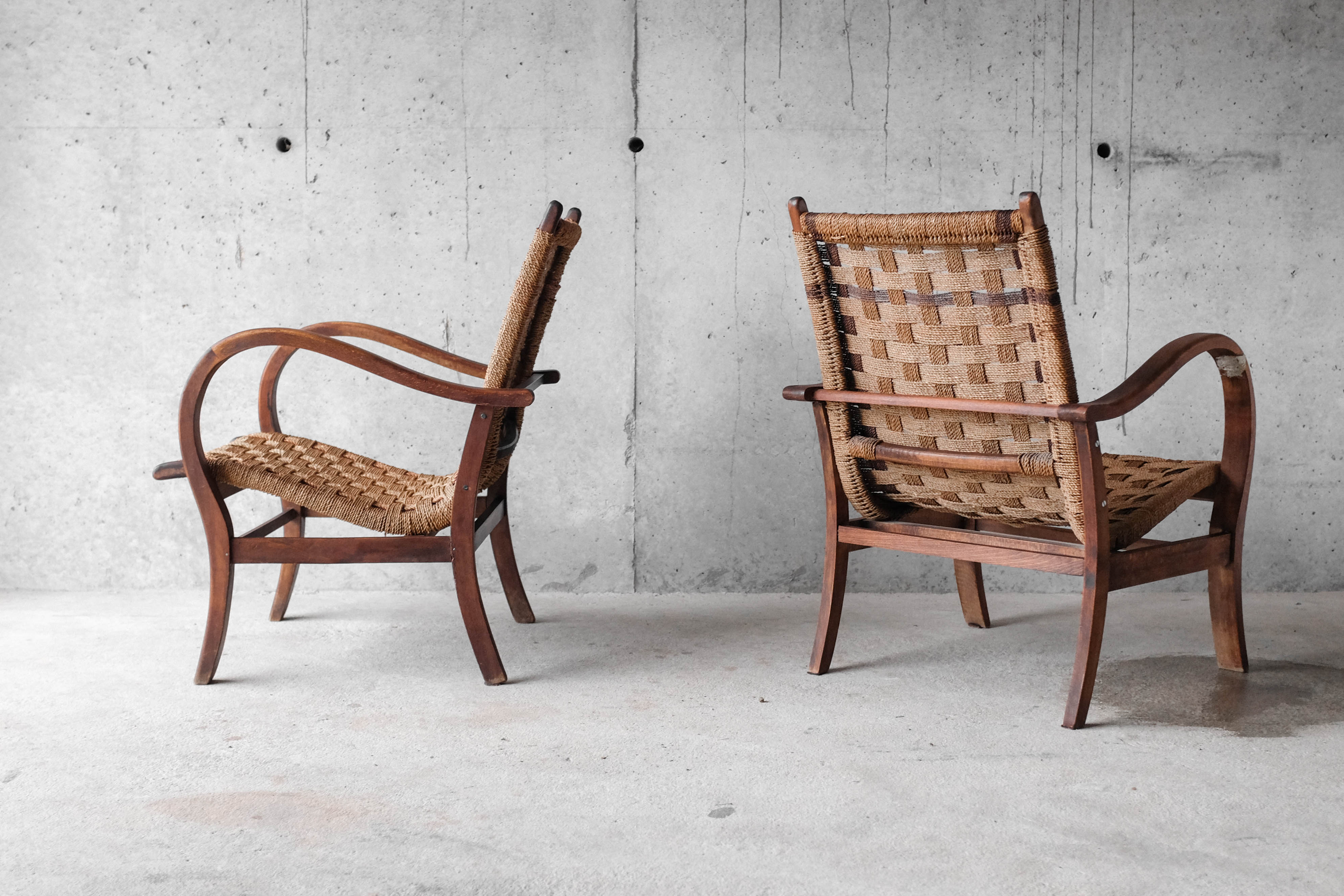 Pair of Vroom & Dreesman braided rope chairs, Netherlands, 1960s