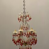 Vintage italian murano glass crystal macaroni beaded chandelier, 1950s