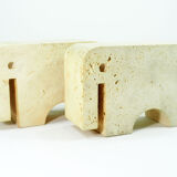 Pair elephant bookends travertine Fratelli Mannelli, 1970s