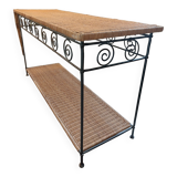 Rattan and wrought iron console