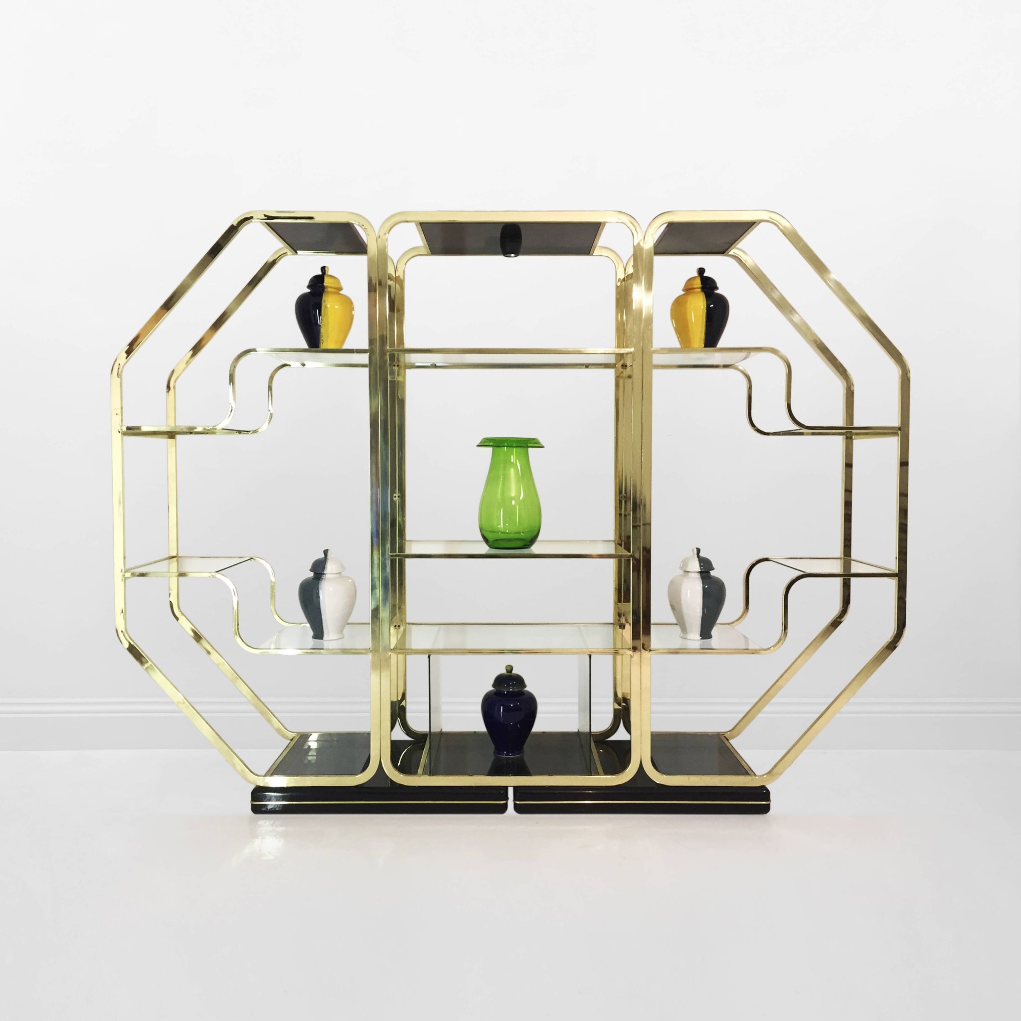 Brass Glass Octagonal Etagere Hollywood Regency 70s Midcentury