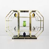 Laiton Verre Octogonal Etagere Hollywood Regency 70s Midcentury