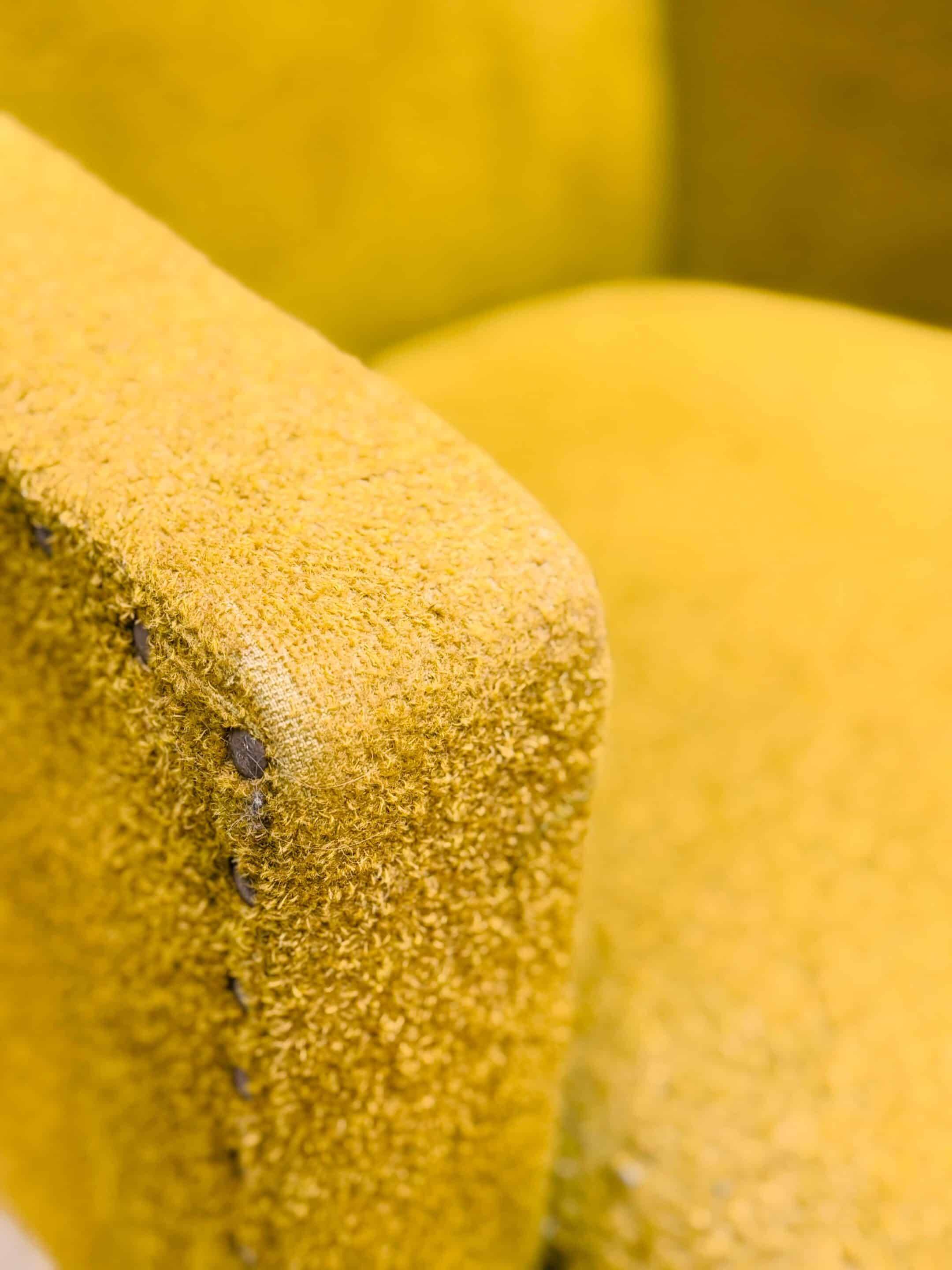 Vintage 60s armchair in cumin yellow terry fabric