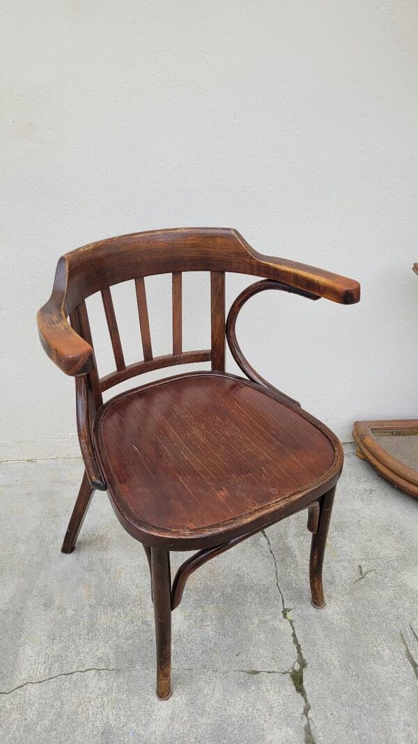 Fauteuil de bureau signé Baumann style bistrot bois courbé -1930s