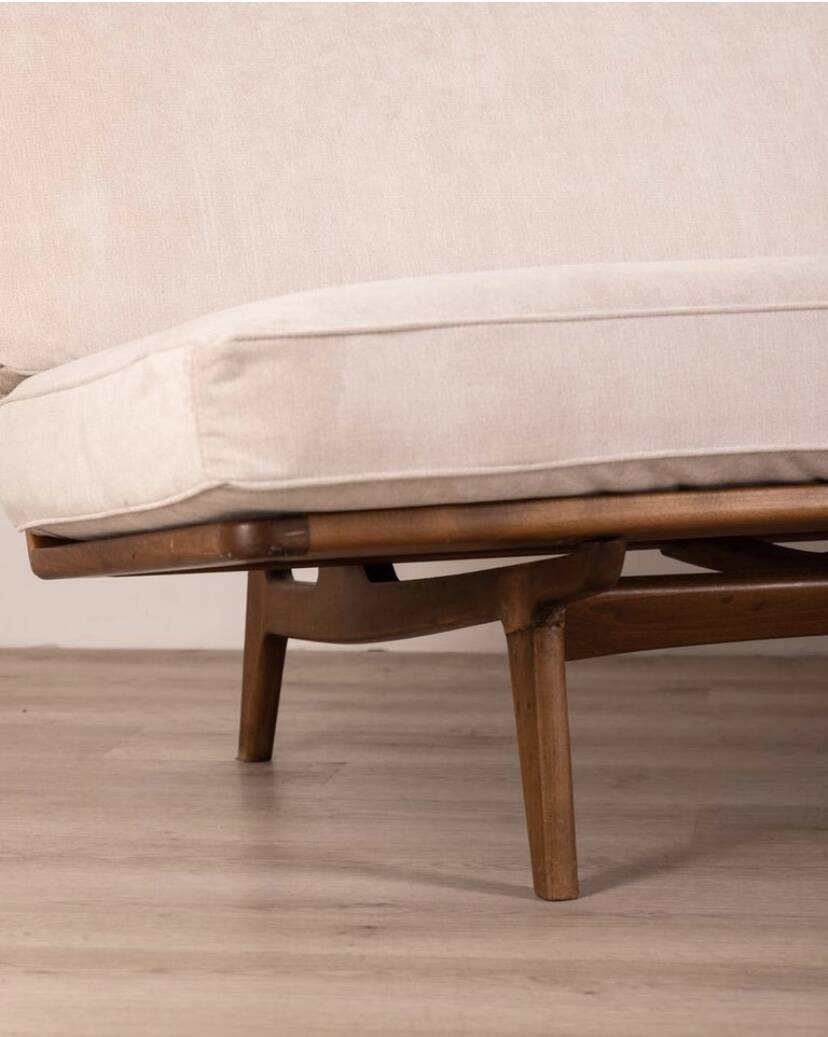 Canapé vintage des années 60 en bois de teck et tissu design danois