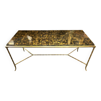 Bamboo Coffee Table in Gilded Bronze and Lacquer, Maison Baguès Style, 1960s