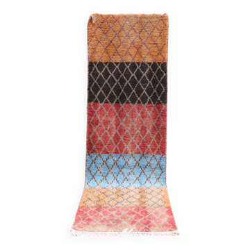 Handwoven coloured wool rug, 295 x 85 cm - R364