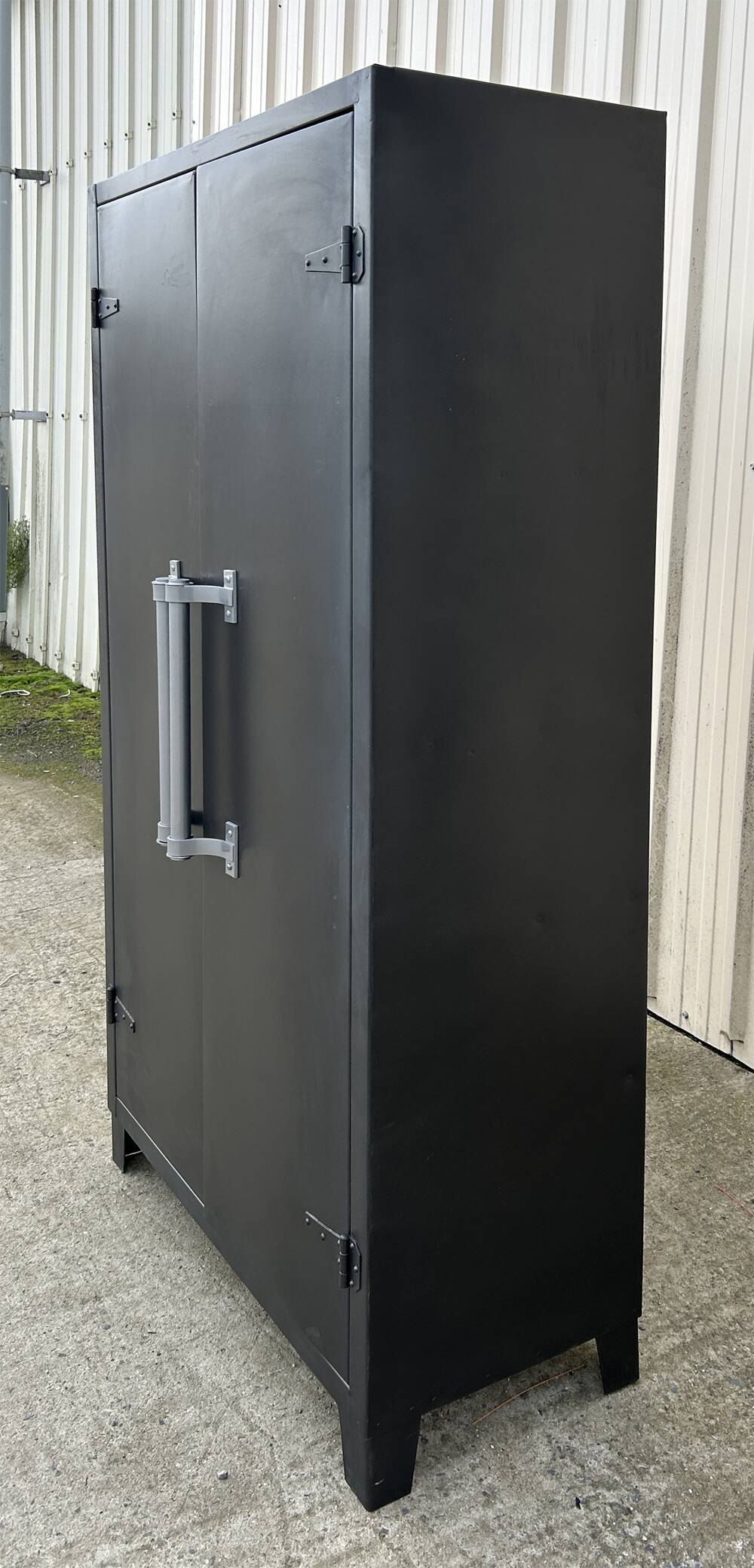 Metal kitchen cabinet, aluminum marshal's baton handles; 1950s