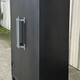 Metal kitchen cabinet, aluminum marshal's baton handles; 1950s