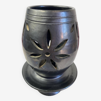Iridescent black ceramic candle holder