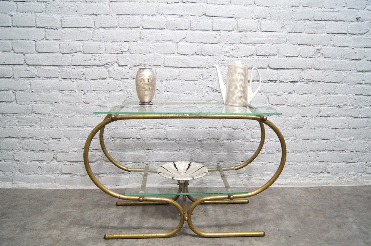 Bauhaus Tubular Brass Side Table, 1930s