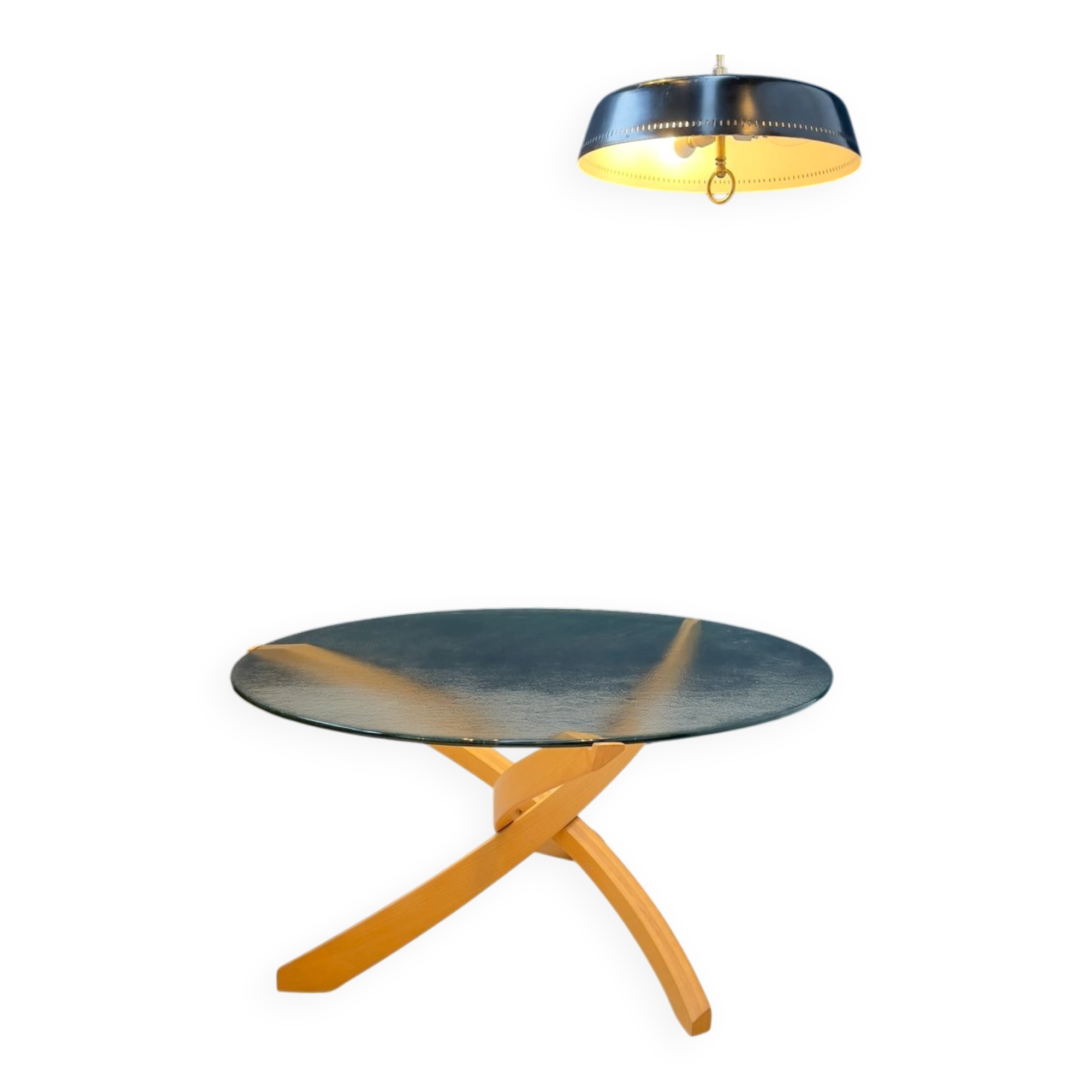 Table basse en hêtre et verre de Maison Regain, 1970