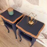 Pair of Louis XV style bedside tables, Sèvres Blue
