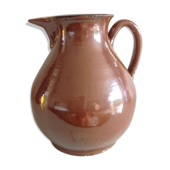 Pichet boule en céramique vernissée marronn vintage années 60/70