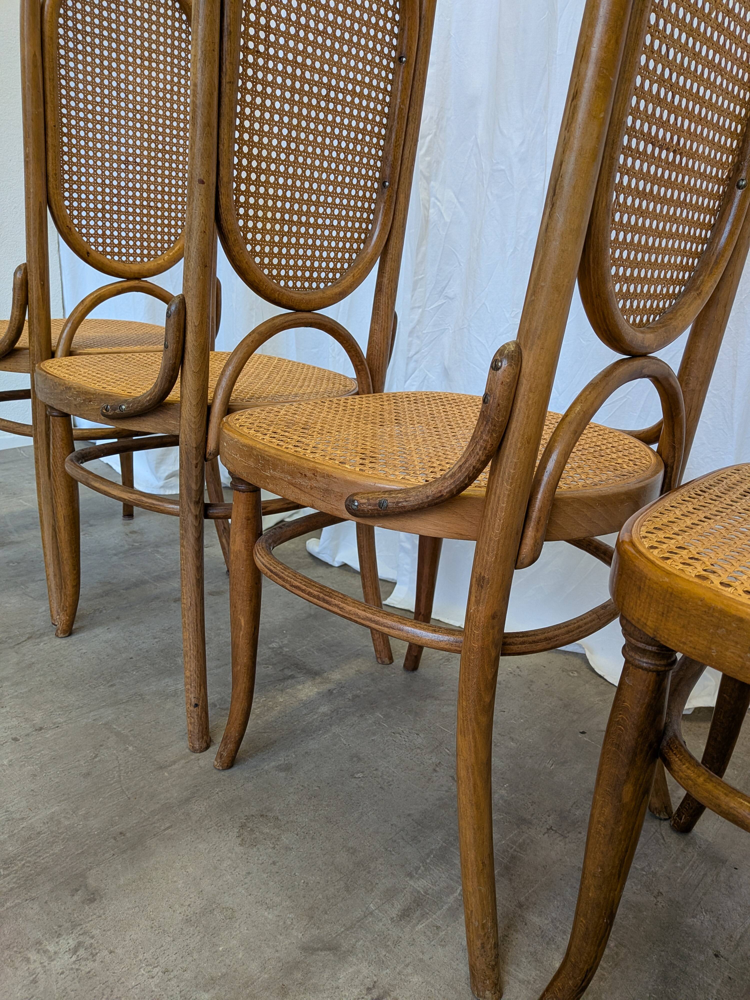 Set of 4 Vintage Bentwood Cane Dining Chair, Thonet Style, 1970s Yugoslavia