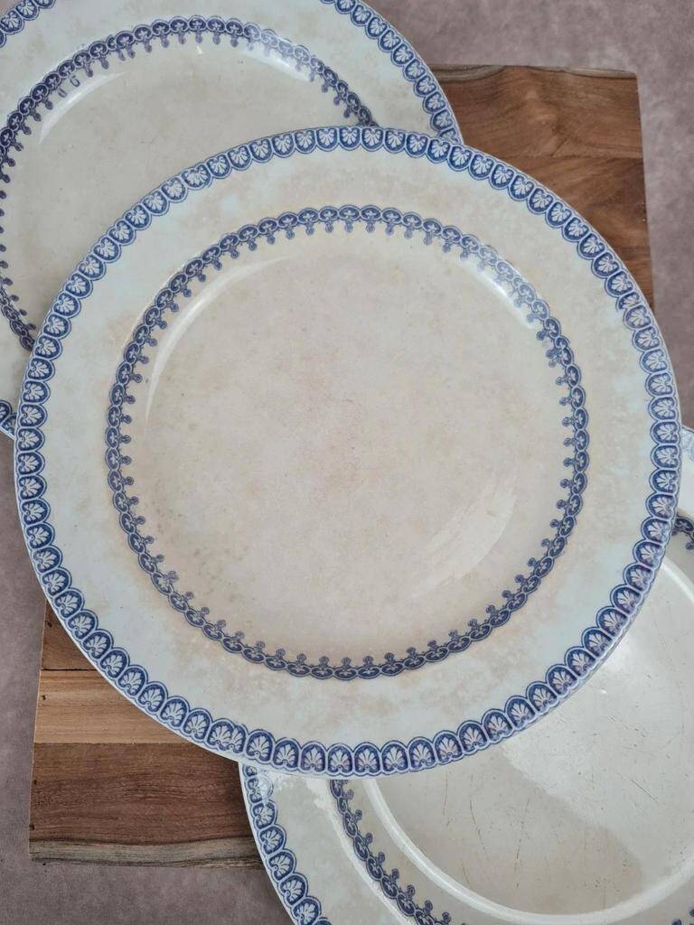 Set of 3 large antique plates, W. Adams & Sons, Etruscan Border design, Victorian Era.