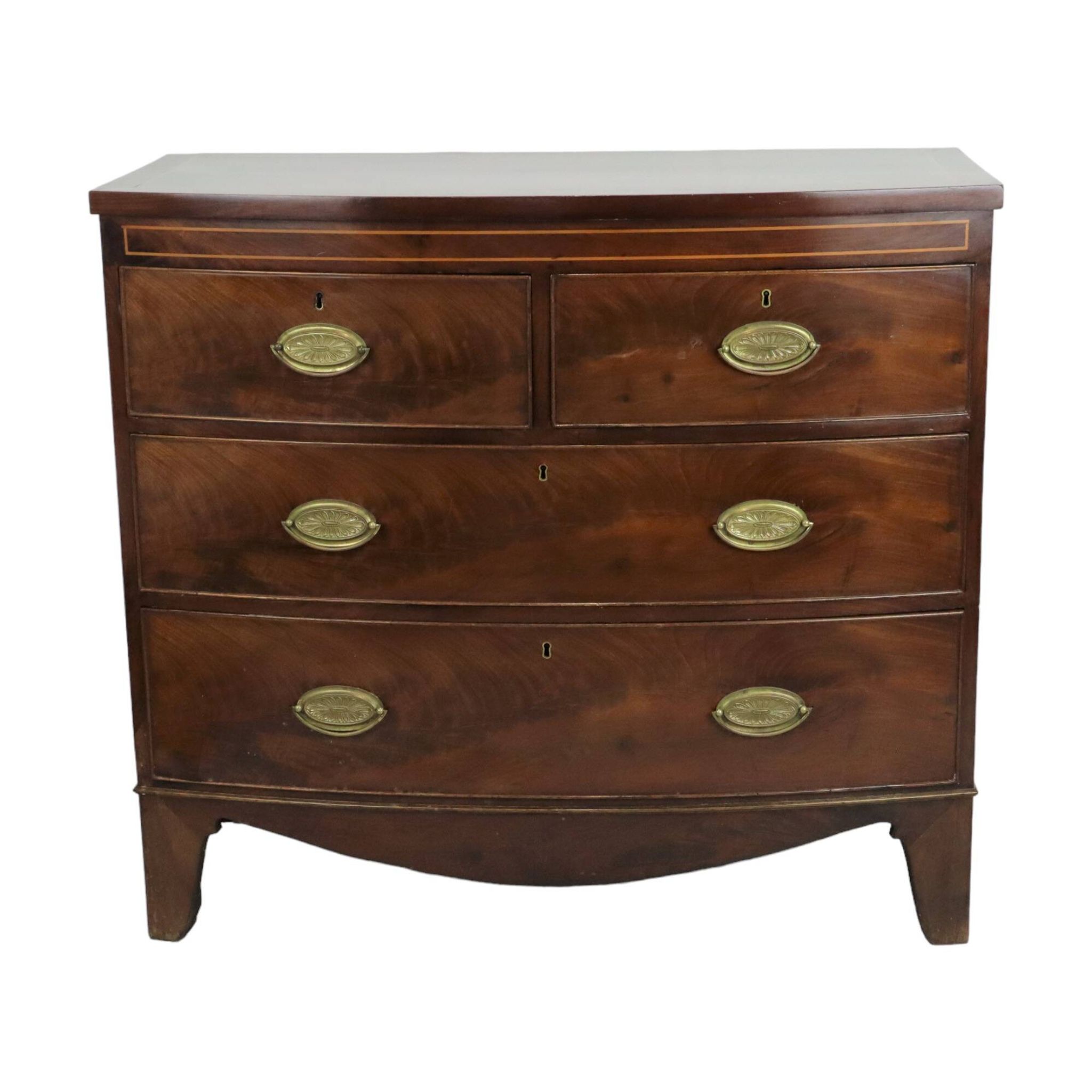 Large Antique English Chest of Drawers Bow Front 1860 Mahogany Veneer 106cm