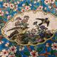Longwy enamel plate with cartouche of 2 birds and apple blossoms, d188