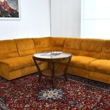 Yellow corduroy corner modular sofa, 1970s, set of 6