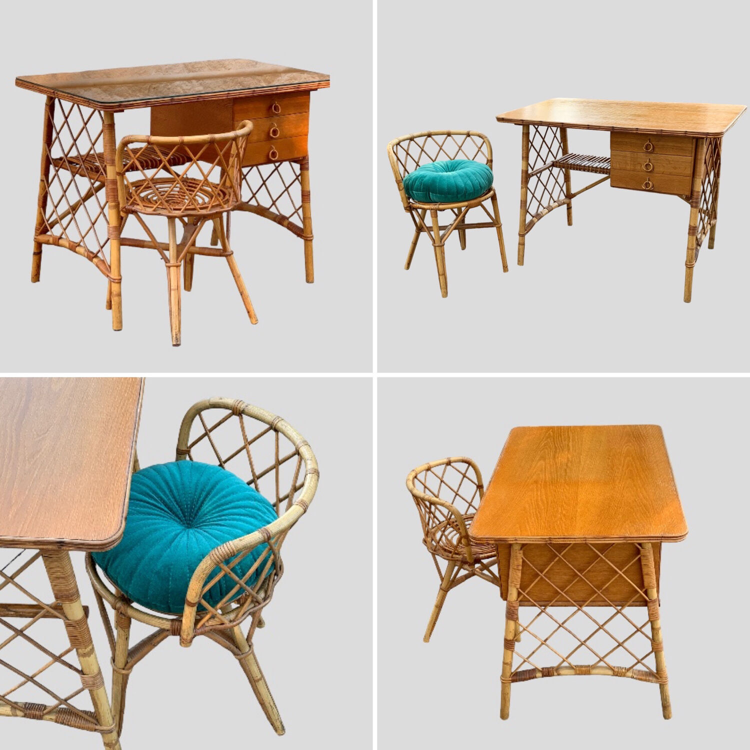 Rattan desk and chair 1960