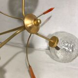 Vintage 70s brass and glass chandelier