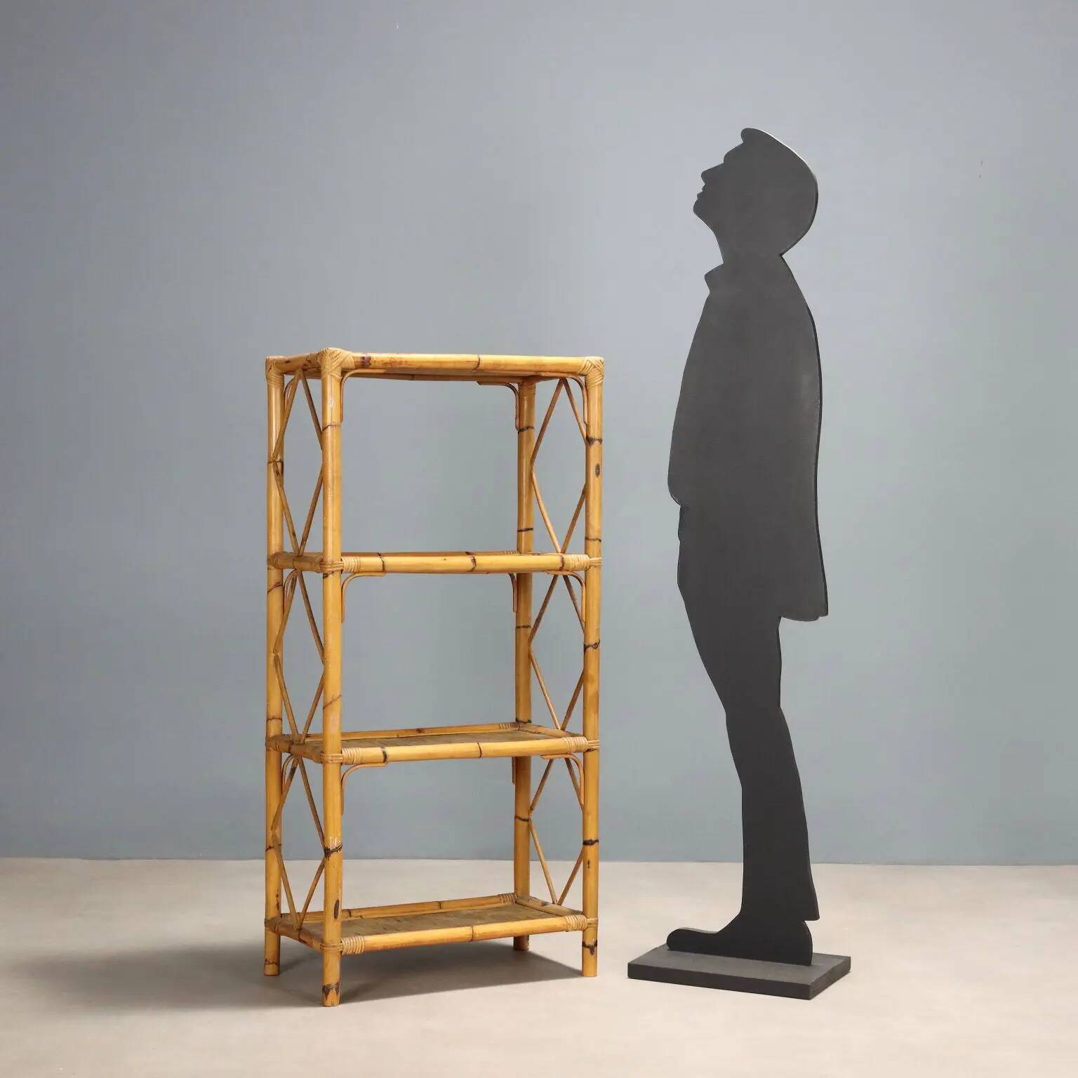 Vintage bamboo and wicker bookshelf, Italy, 1980s