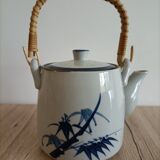 Japanese-inspired ceramic teapot blue bamboo pattern