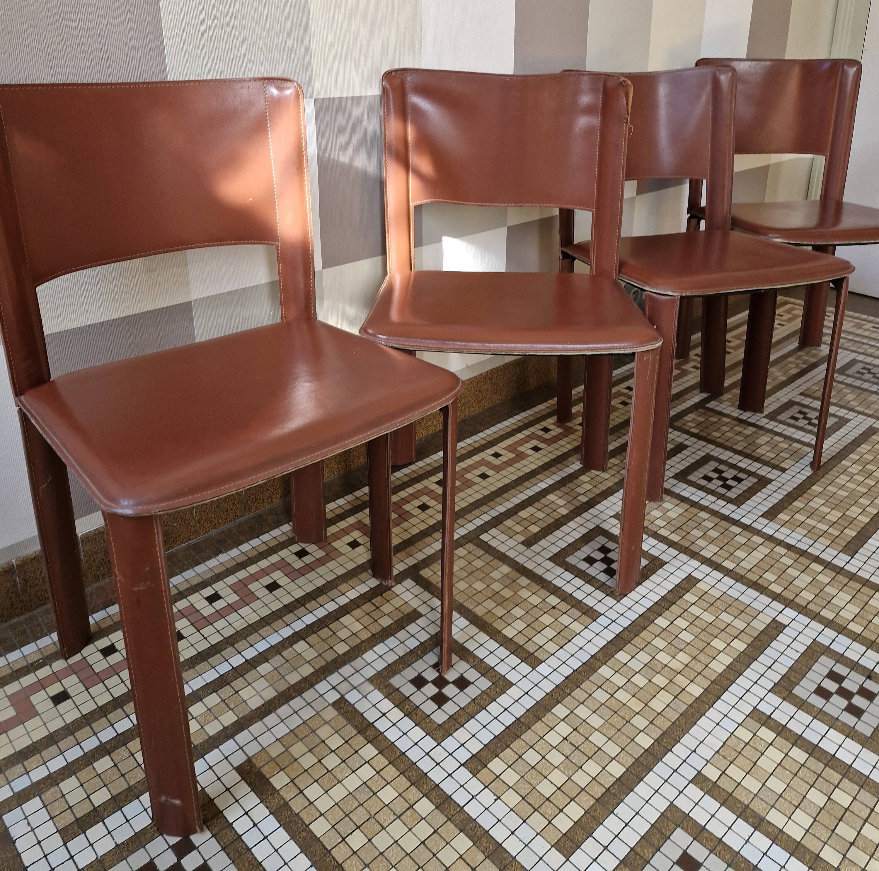 Red Leather Chairs Cidue Italy 1970