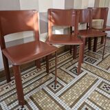 Red Leather Chairs Cidue Italy 1970