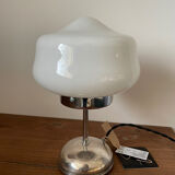 White opaline lamp with silver metal.