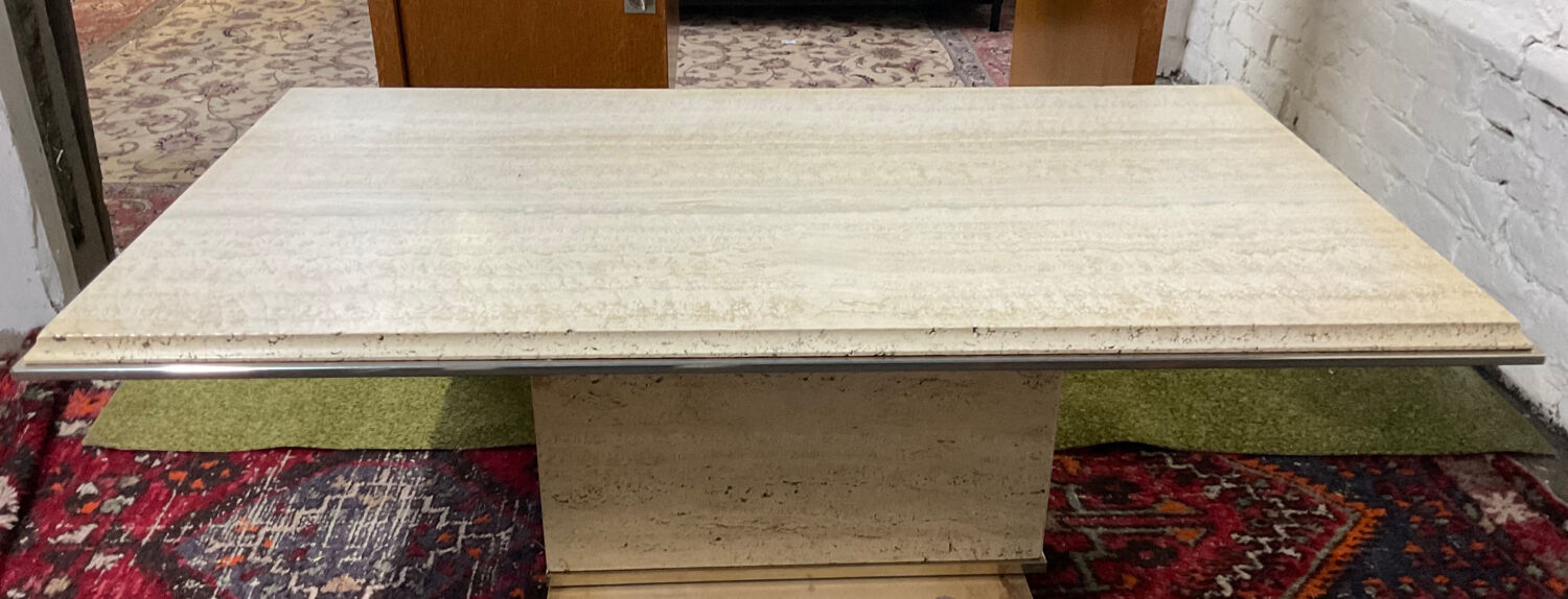 Fedam coffee table in travertine and brass from the 70s