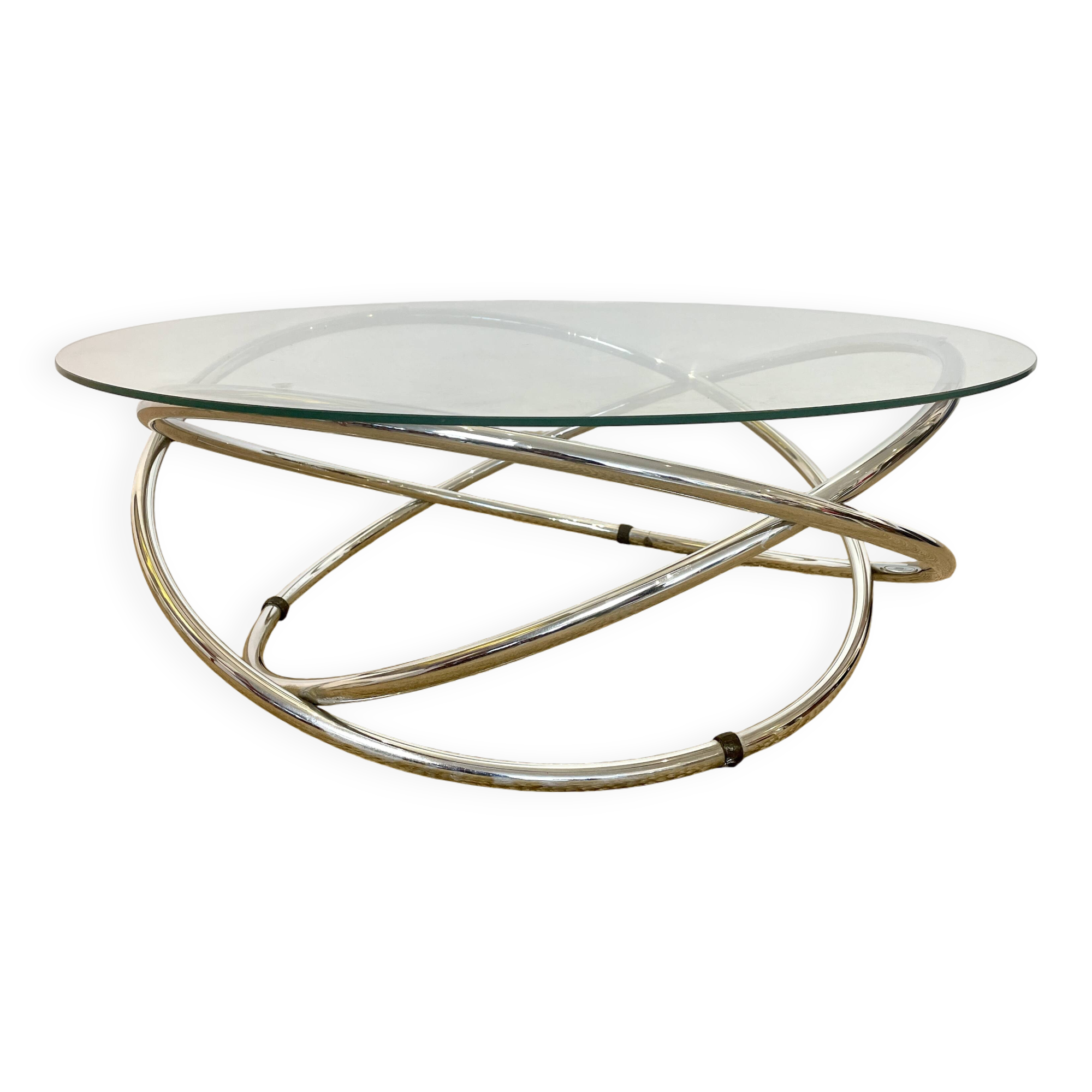 Coffee table with glass top and chrome tubular base