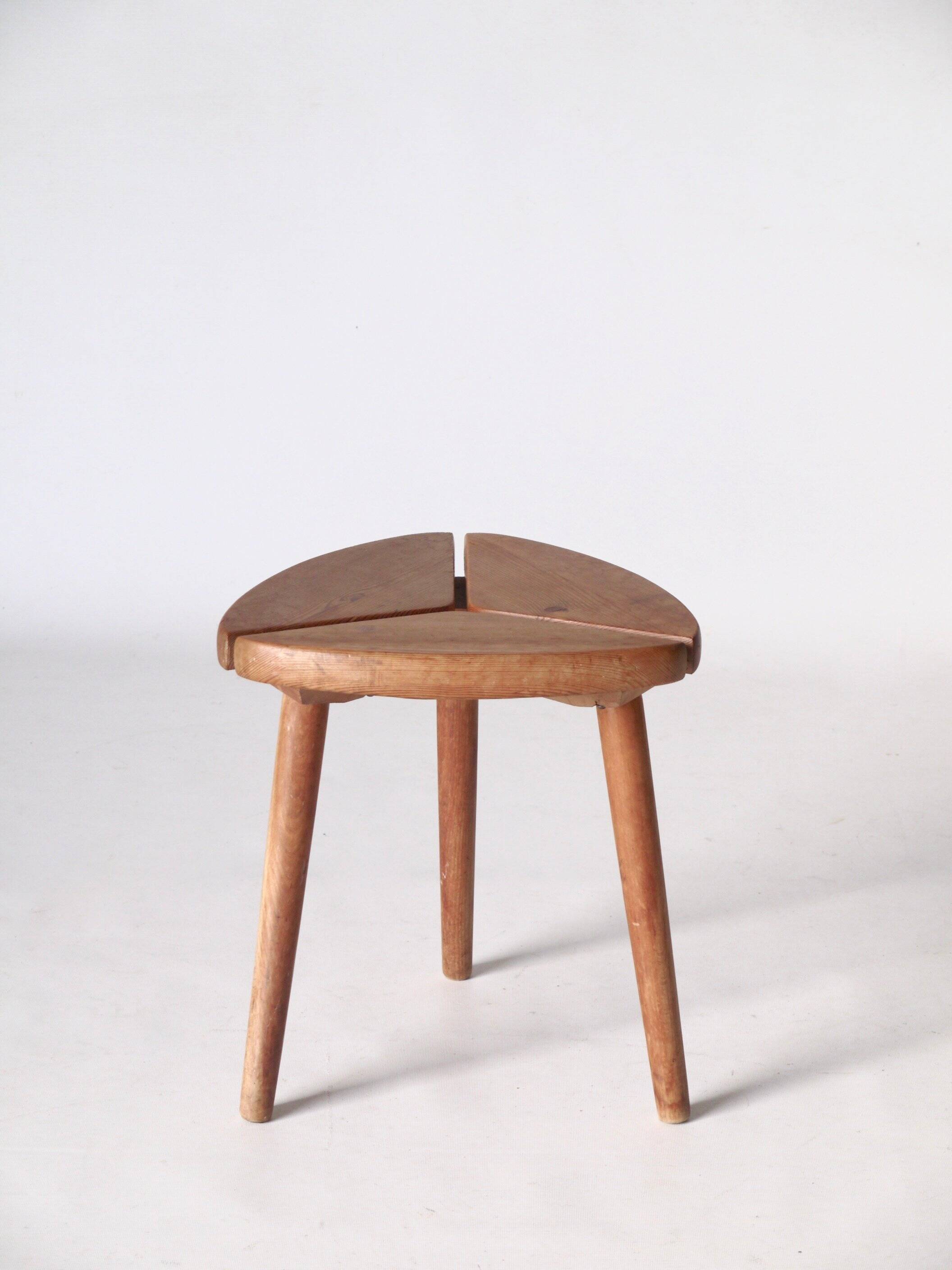 Scandinavian Tripod Pinewood and Beech Stool, 1950s