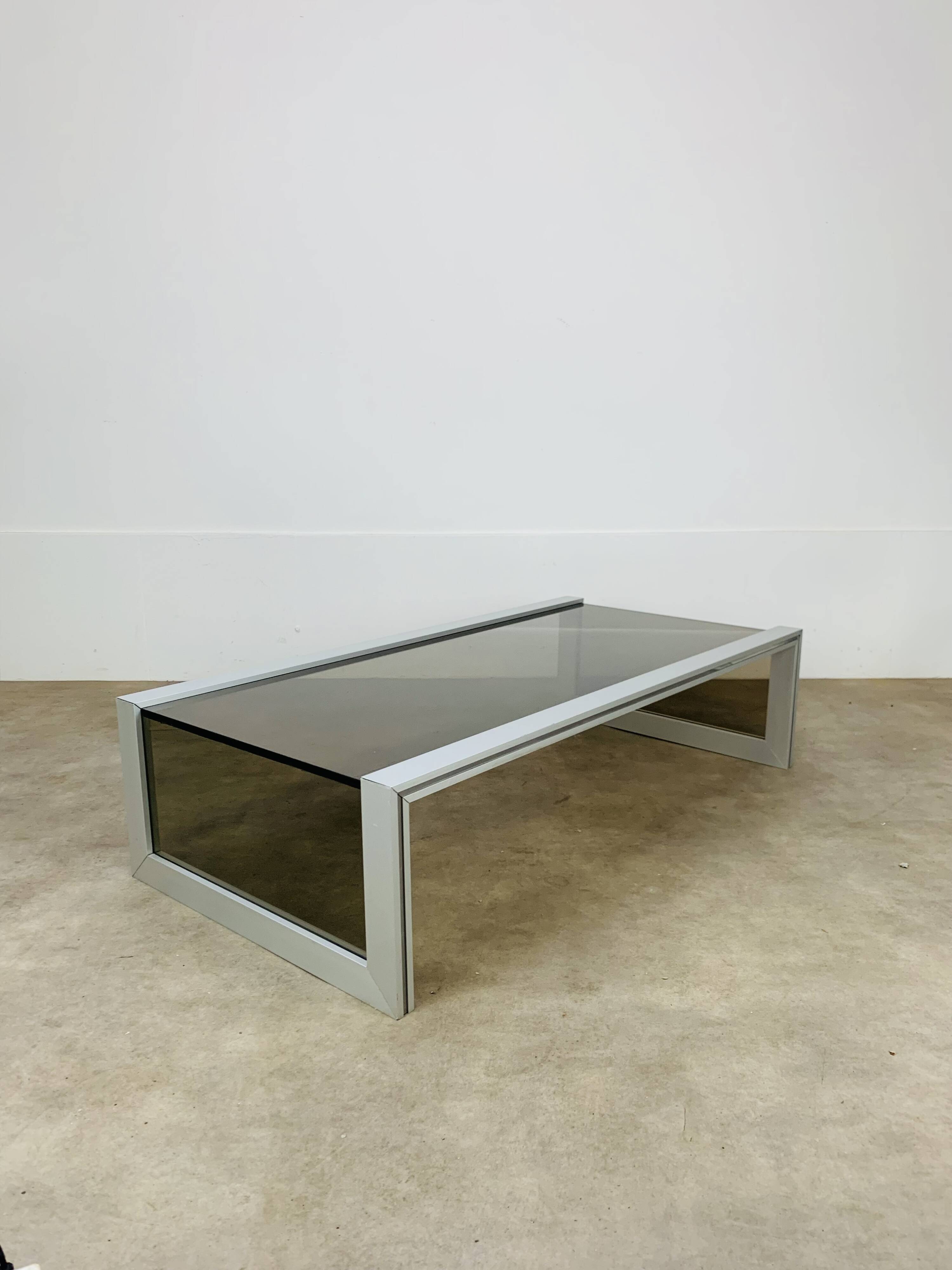Aluminum and smoked glass coffee table, 1970s