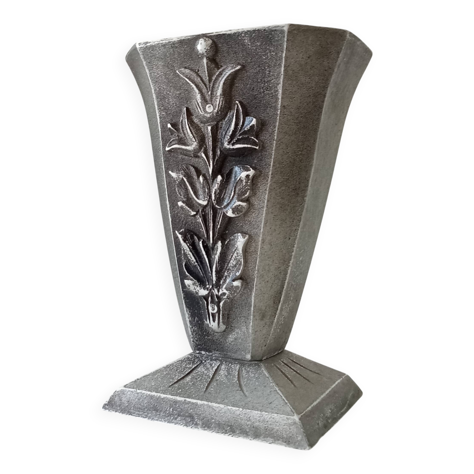 Antique art deco vase in solid aluminum