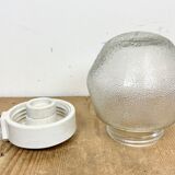 Vintage White Porcelain Pendant Light with Frosted Glass, 1970s