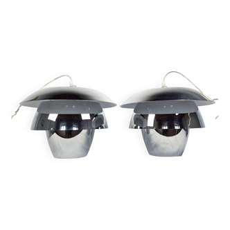 Pair of vintage Space Age chrome pendant lights