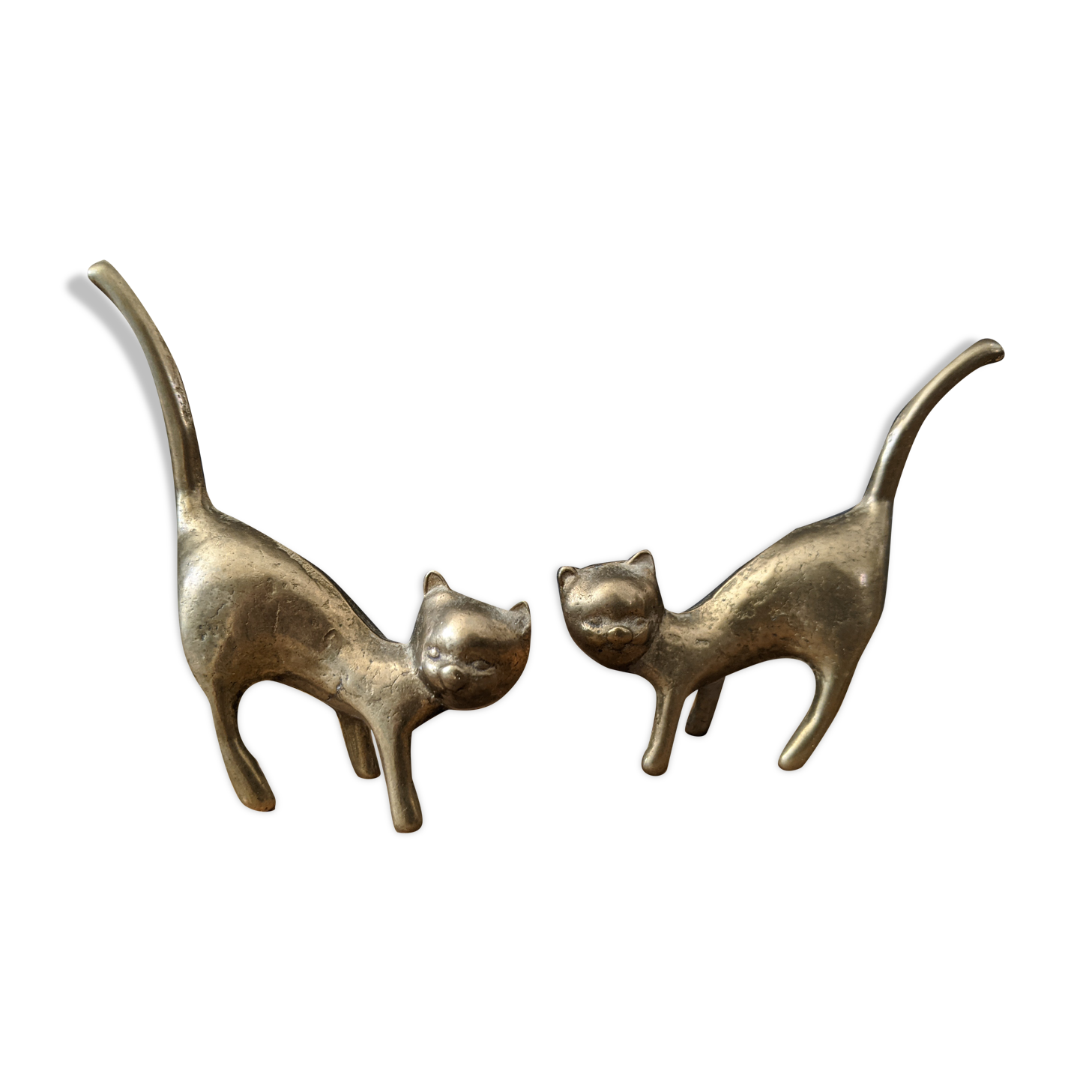Duo de chats en laiton vintage