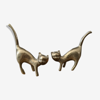 Vintage brass cat duo