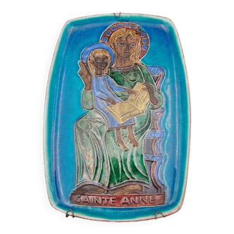 Ceramic JC TABURET QUIMPER Empty Pocket Enamelled Relief Pattern Sainte Anne 1961