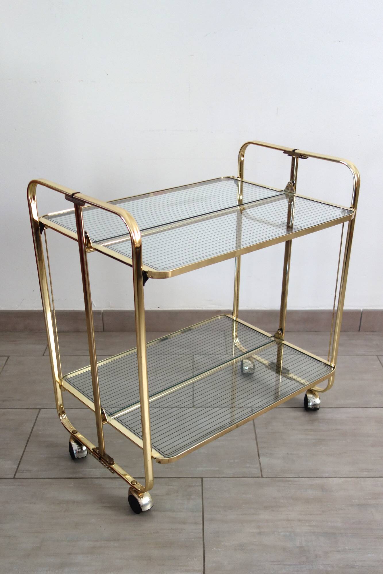 Desserte pliante métal doré et verre vintage