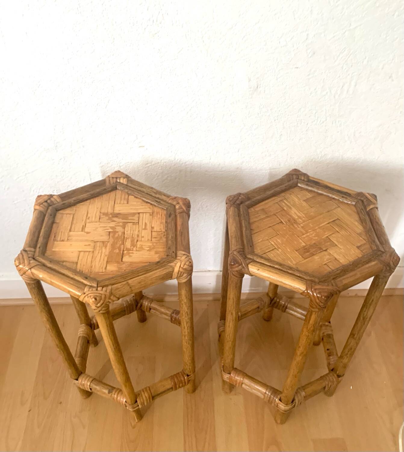 Pair of rattan bedside tables