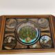 Plateau de service antique en bois d’acajou, verre et nacre