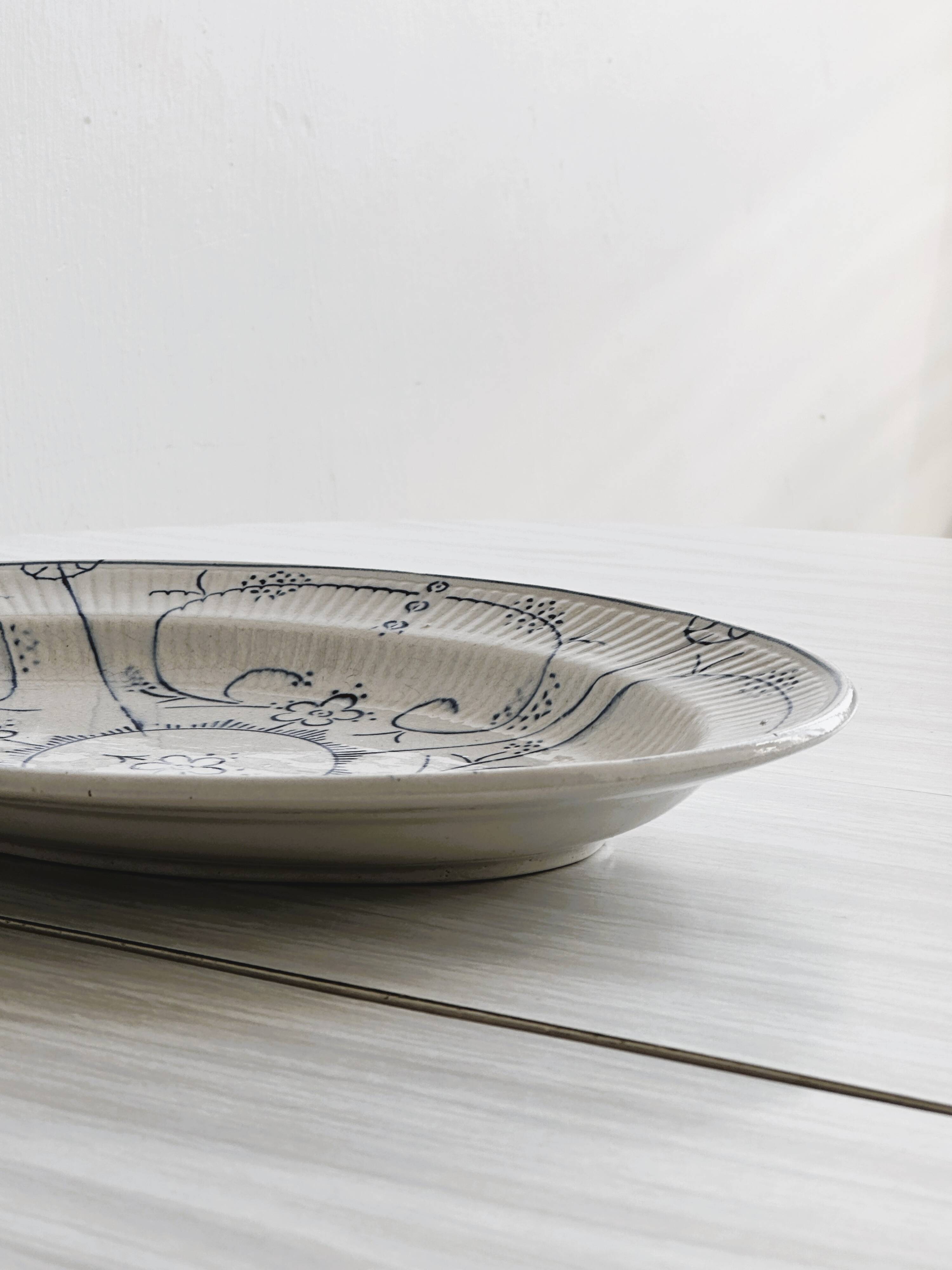 Vintage blue and white ceramic oval dish